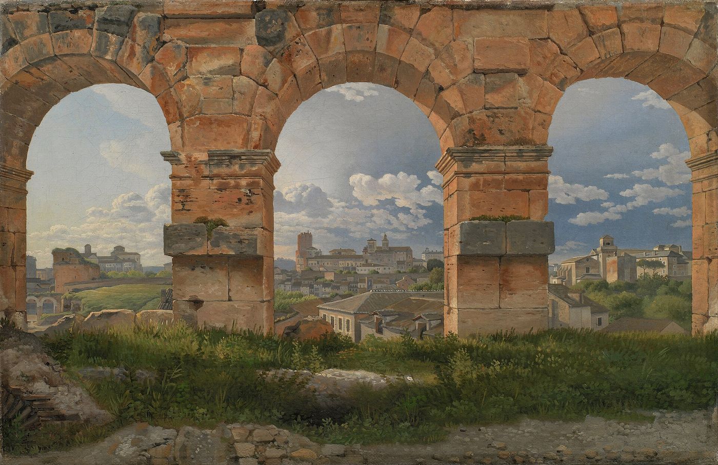 C.W. Eckersberg, 1815: a view through three arches of the Colosseum, looking out over Rome.